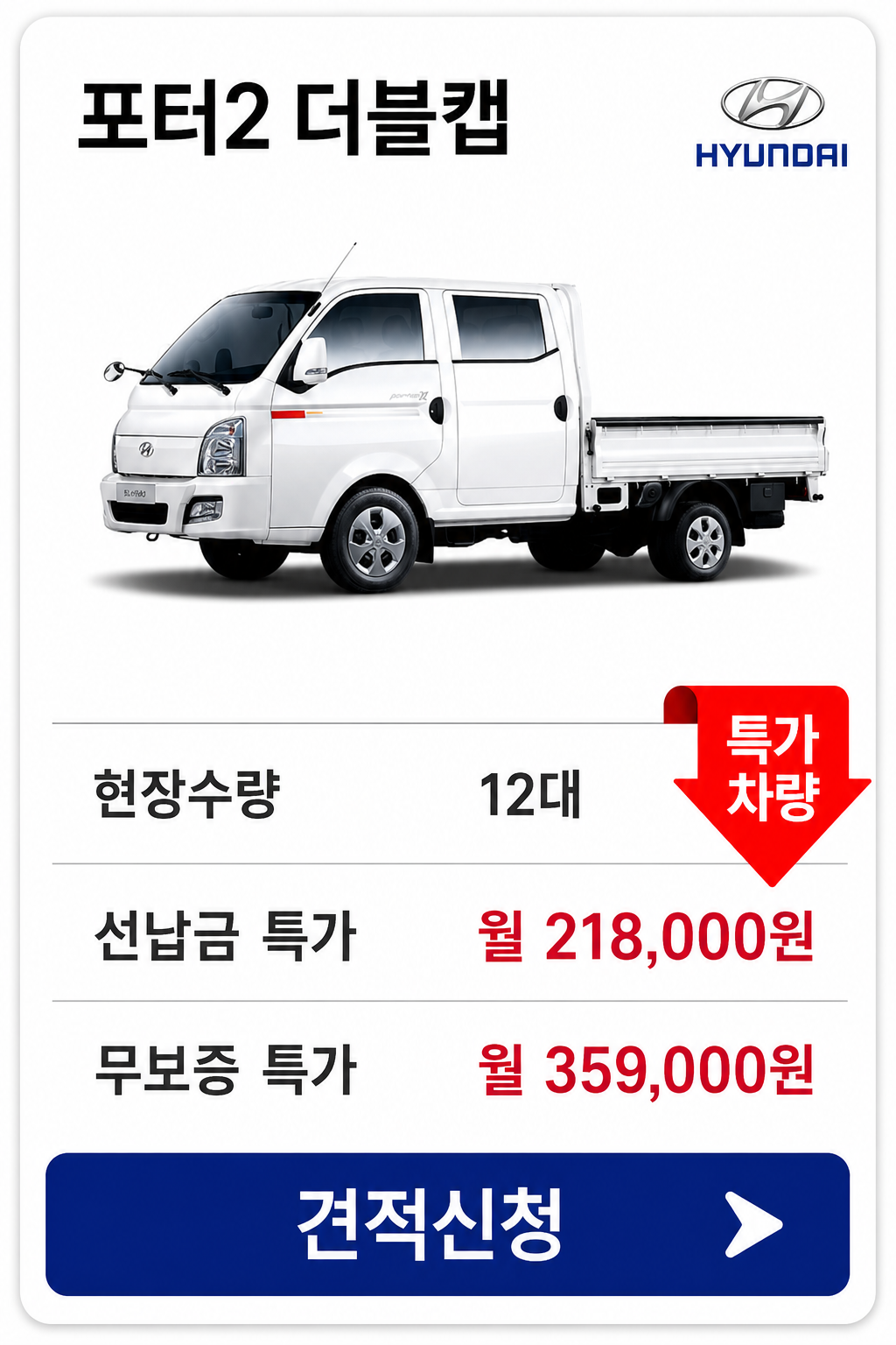포터2 더블캡 차량 가격 카드